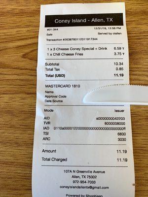 Receipt with prices.