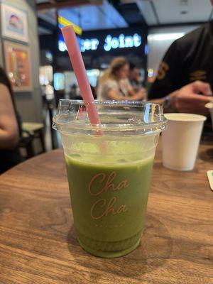 iced matcha latte w/ oatmilk