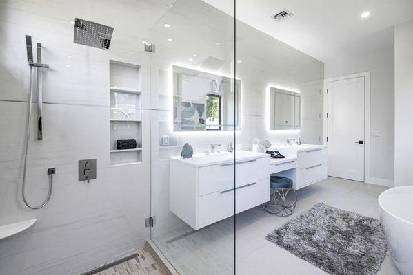 The Parker Modular vanity significantly increased the storage space in the primary bathroom