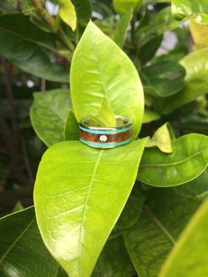 Dark Koa and Turquoise Ring with a Diamond