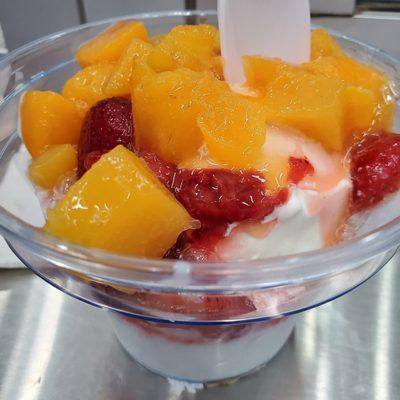 Peach custard with strawberries   So good