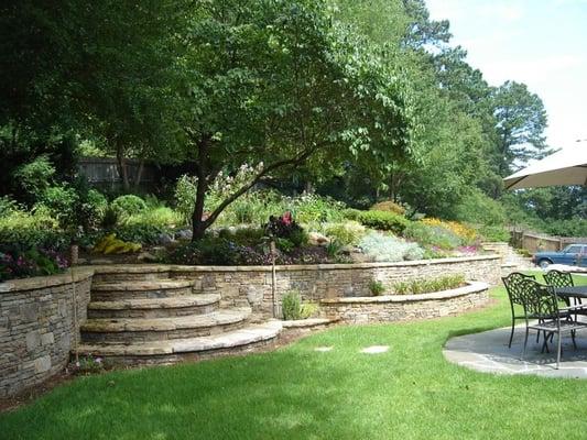 Stacked Stone Wall & Perennial Flower Garden in Decatur Georgia