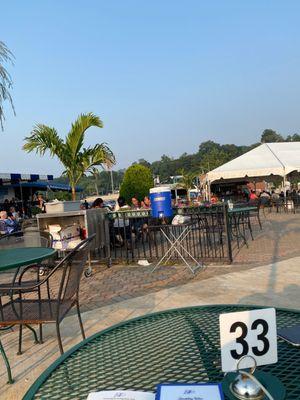 Sitting tables are very apart for social distance.