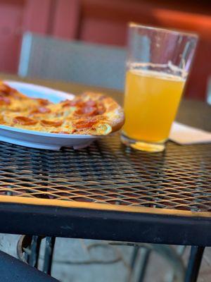 Slice of Pepperoni and a beer