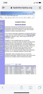 Complaints by other tenants within the last year only