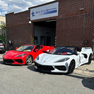 Corvettes in for ceramic coating at Blue Star Brothers Auto Spa & Detailing Center in Greenpoint, Brooklyn.