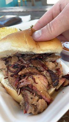 Brisket Sandwich served w/ side and Cornbread Muffin ($12)