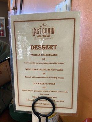 Dessert menu