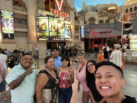 Group photo in front of the V theater, There were  eight people in our party