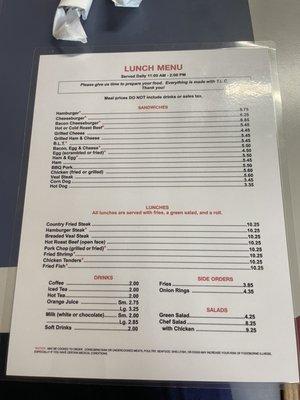 Lunch menu