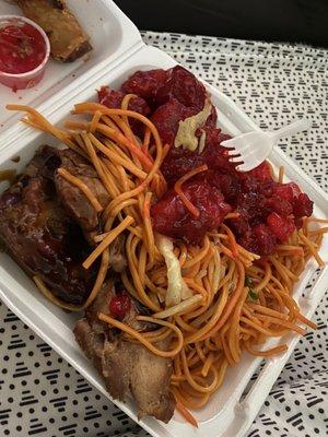 Teriyaki Chicken, Sweet and Sour chicken and lo mein. Yes, it's considered a item.