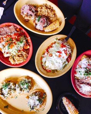 pictured: Top/Bottom: tostadas. Middle: enchiladas, burrito and enchiladas! So fresh and colorful!