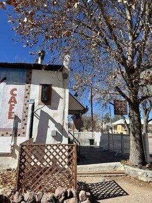 Modest little general store and cafe has about four parking spaces and a half-dozen tables (but also counter service)