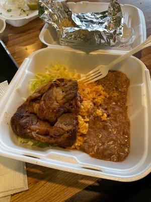 Carna asada beans and rice