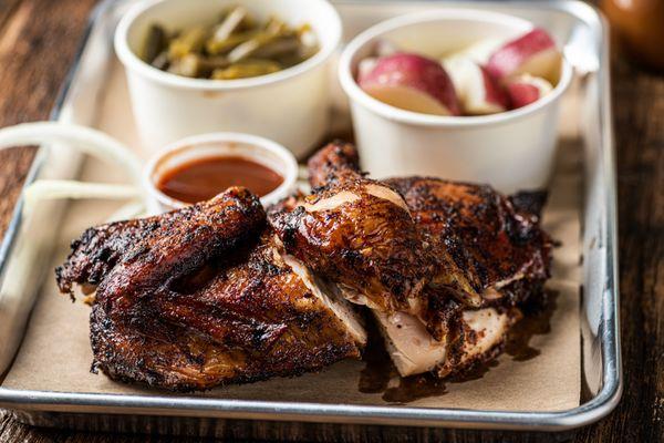 half smoked chicken plate with your choice of 2 sides