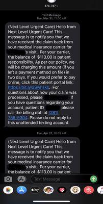 Just wanted to note that every text sent to me the patient ID is different. Wouldn't it be the same for that ONE particular visit?!