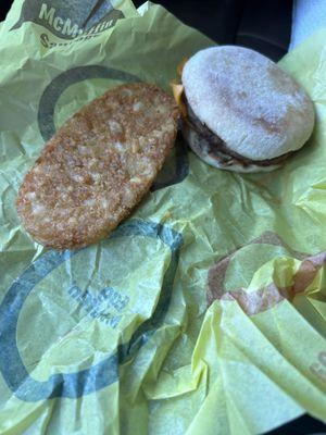 Well done hash brown and Sausage McMuffin