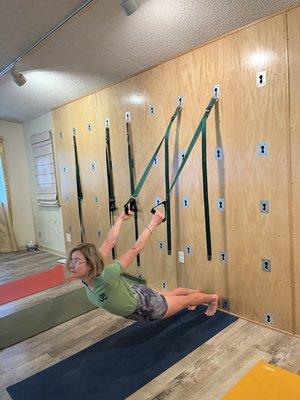 Iyengar Yoga with rope wall help.