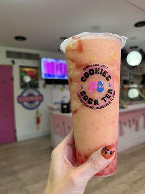 Tropical berry (frozen) with strawberry popping boba