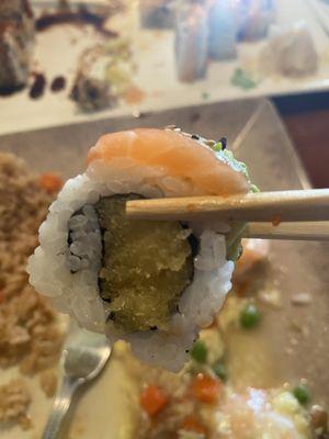 Salmon with shrimp tempura (don't order this unless you want 40% flakes, 40% rice and 20% salmon.)