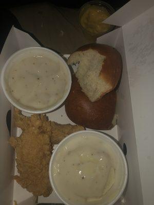 It was a 4 piece box with mashed potatoes and gravy extra rolls