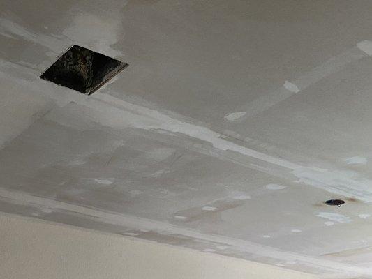 Removing popcorn ceiling, fixing holes and patching.