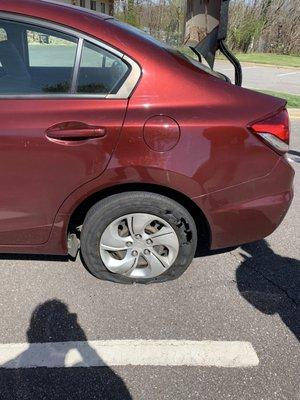 Blown out tire.