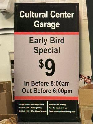 Early Bird Special Parking Rate, September 2024