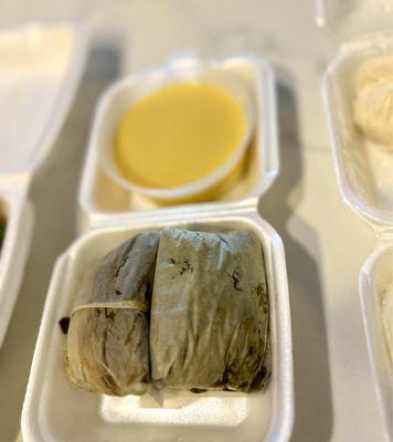 Lotus Leaf Sticky Rice and Mango Pudding