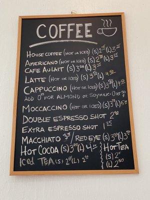 Coffee menu