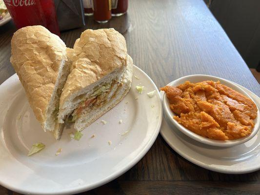 Catfish Po-Boy with a side of Carrot Soufflé!