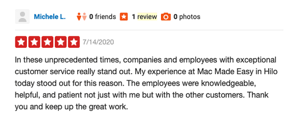 Mahalo Michelle! Sorry that Yelp is not displaying your review!