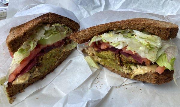 falafel sandwich on whole wheat toast