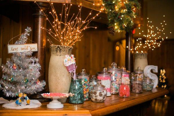 Beautiful candy buffet at my wedding by Around the Corner Candy!