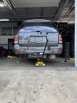 Chevy getting fixed up at Low Price Tires & Auto Greenville, Texas