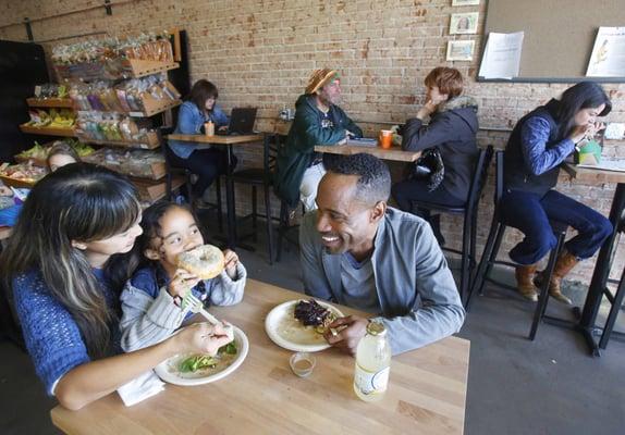 There is indoor and outdoor seating at the co-op.