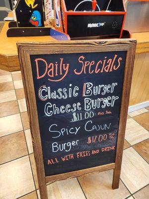 Daily specials sign.