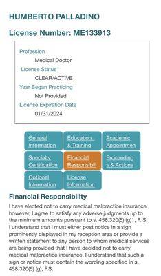 Proof of no medical malpractice insurance..