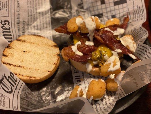 121 burger - this burger has a ton of cheese curds