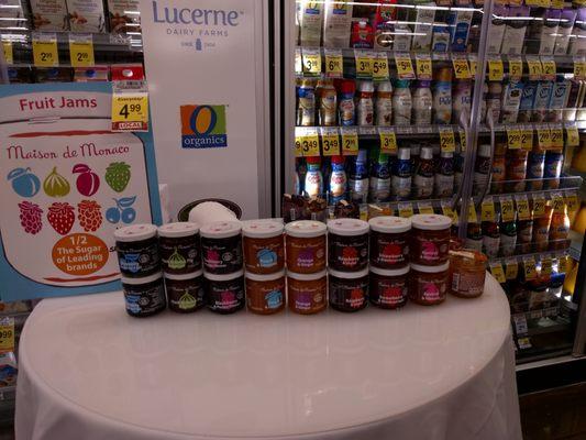 Maison de Monaco jams - made by a small, local business & allowed to be displayed / sold at this Safeway. The Peach & Lavender jam is great!