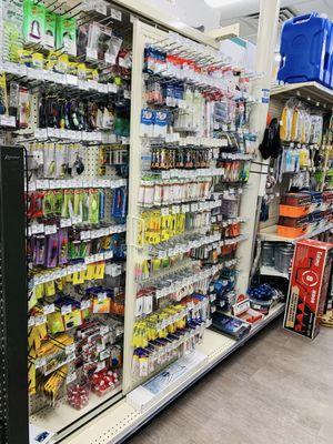 We sell some fishing lures, hooks, weights, and rod/reel combos. 
Looking for local fishing tips or lure suggestions? Ask for Hannah, Rowan