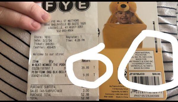 Receipt and bar code with price from the item