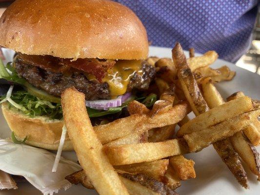 Burger with cheese and fries