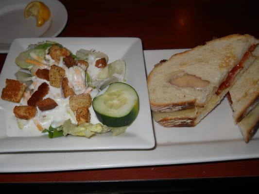 House salad with ranch &  grilled white cheddar sammy with tomato and bacon.