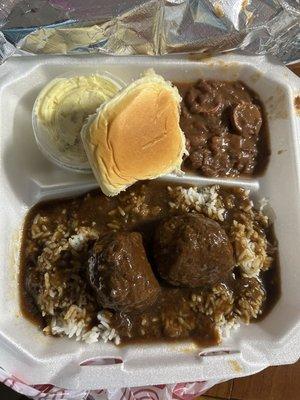 Meatball Stew, Red Beans N Rice & Potato Salad