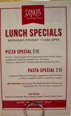 Lunch specials menu