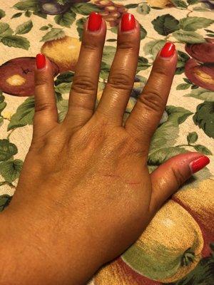 Gel manicure by Michelle . Lasted over two weeks. She does such a great job. She also does my eyebrows and lip waxing.