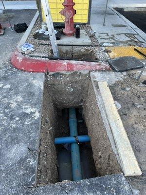 Repaired leak on supply line for fire hydrant