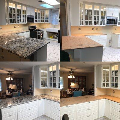 Another awesome work by our awesome crew. Before and after picture of a job with Bossa Nova Granite.