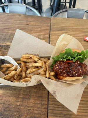 Crispy Chicken Burger with Parmesan Fries